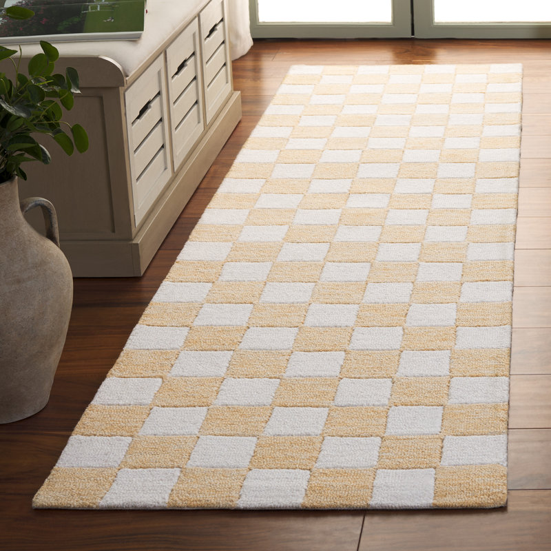 Tapis géométrique en laine / coton touffeté à la main Shamori, Tapis de couloir 2 pi 3 po x 8 pi