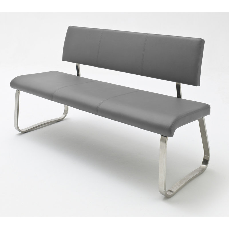 Swarthofthi Genuine Leather Upholstered Bench, 86cm H x 155cm W x 59cm D, Grey/Brown/Blue