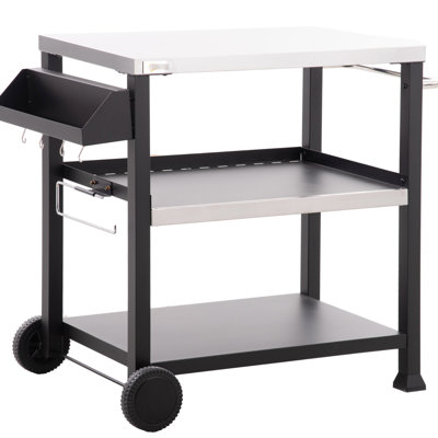 Station de cuisson extérieure à 3 tablettes, table en acier inoxydable, rangement de l 28,25 po x l 19,75 po, plateau de préparation des aliments portable noir, 32 po, 20,5 po, avec porte-sac à ordures,