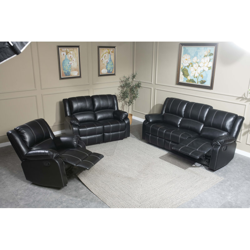 Modern PU Leather Upholstered Motion Recliner with Pillow Top Armrest, Rocker Recliner, Black