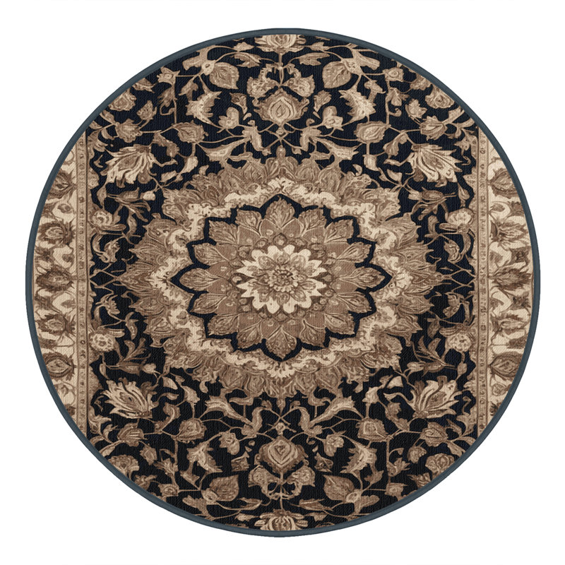 Tapis brun lavable à la machine, Rond 5 pi
