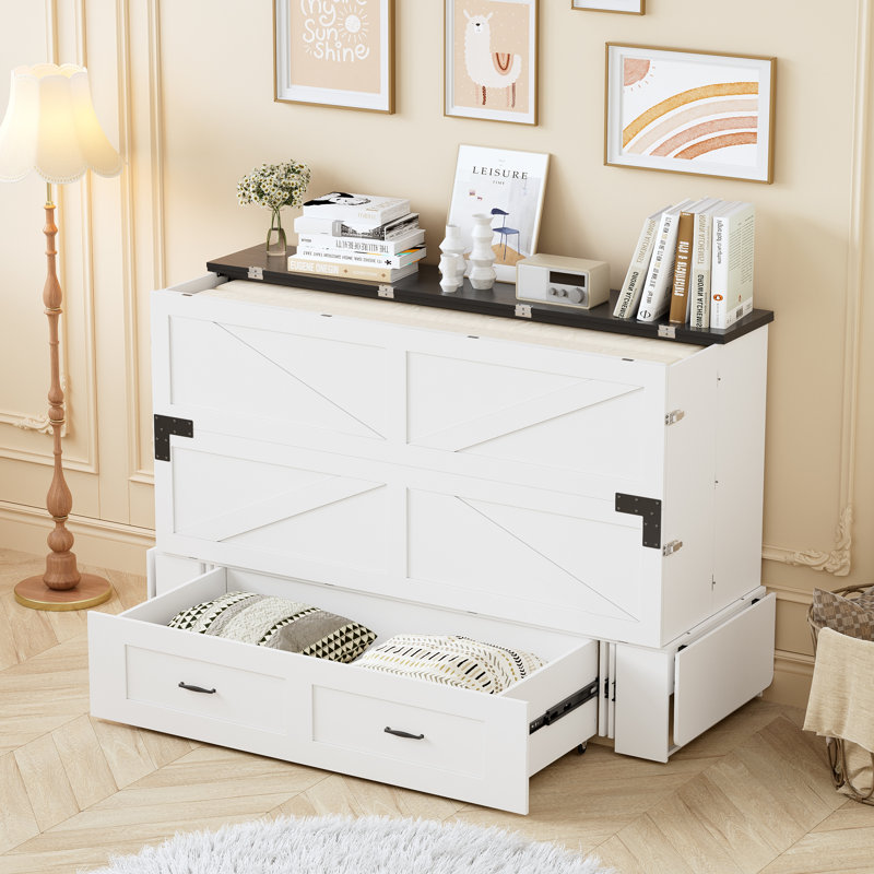 Foldable Wall Bed Queen Murphy Bed Cabinet With Dual-side Night Stands & Usb Charging, Space Saving Platform Bed Frame For Apartment, Studio, Home Office, Guest Room, Easy Assembly, Mattress Not Included