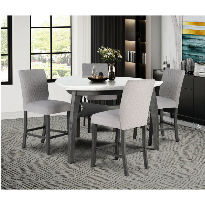De 2 sièges de chaise rembourrés en tissu gris Jasmine, pieds en bloc, hauteur de bras de 22 po, finition en microsuède, motif géométrique, repas décontracté pour 2 personnes, coussins de siège,