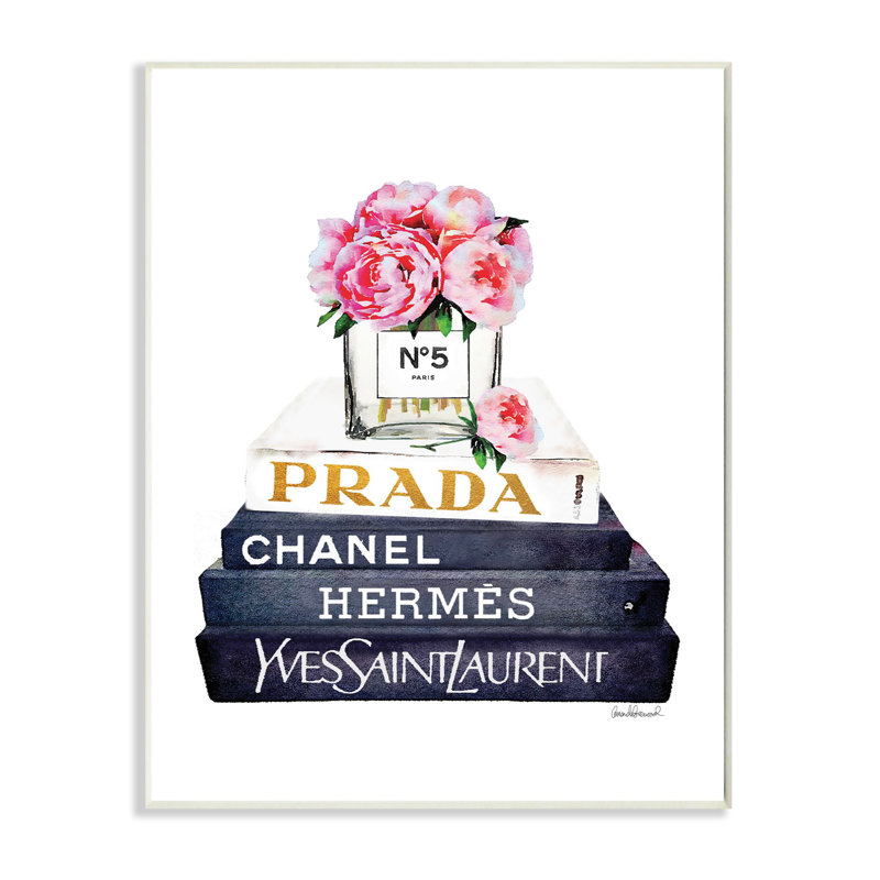 « styleing designer fleurs bookstack blue gold », peinture, Plaque en bois, H 15 po x l 10 po x P 0,5 po