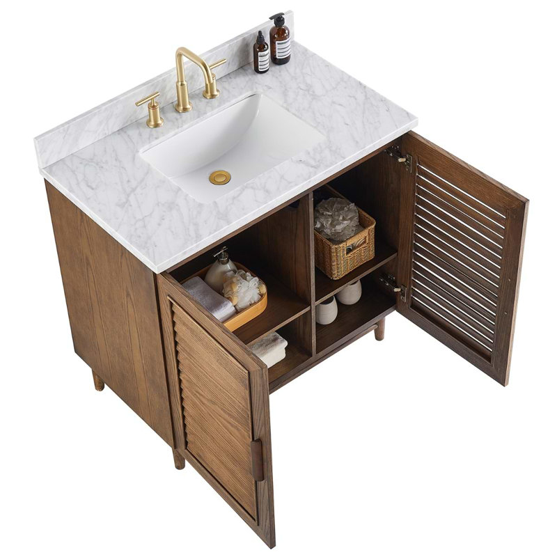 Lowell 36" Freestanding Standard Single Bathroom Vanity with Top, Carrara Marble