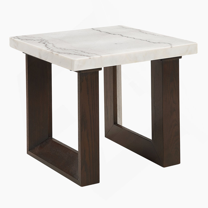 Table de bout en marbre blanc naturel et finition espresso