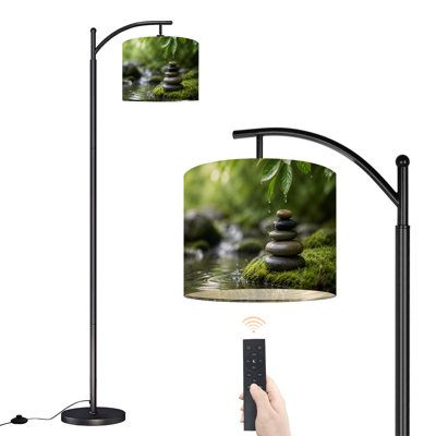 Lampe sur pied arquée avec abat-jour réglable, motif pierres empilées, 3 températures de couleur, intensité variable, lampe sur pied avec interrupteur au pied pour chambre à coucher