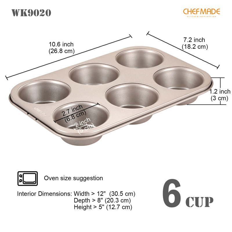 CHEFMADE 6 Cavity Muffin Cake Pan, 1" H x 10" W x 7" D