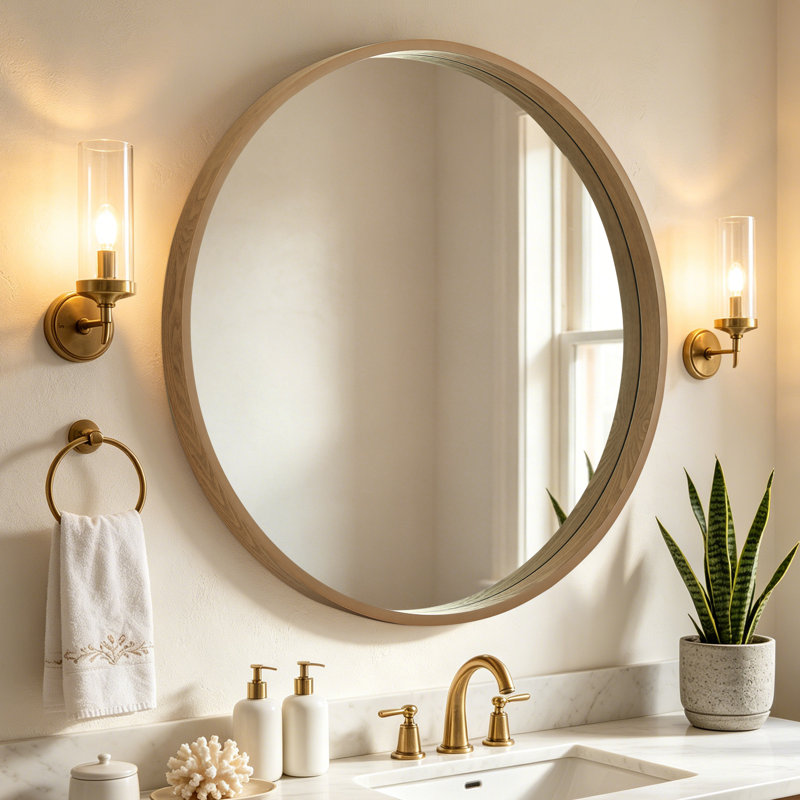 Round Wood Frame Wall Mirror – 2.5-inch Thick Frame, 36" x 36", Natural