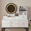 Bureau de coiffeuse avec miroir éclairé et prise de courant, coiffeuse de maquillage avec tiroirs et armoire, support en fer robuste, coiffeuse pour la chambre à coucher, blanc