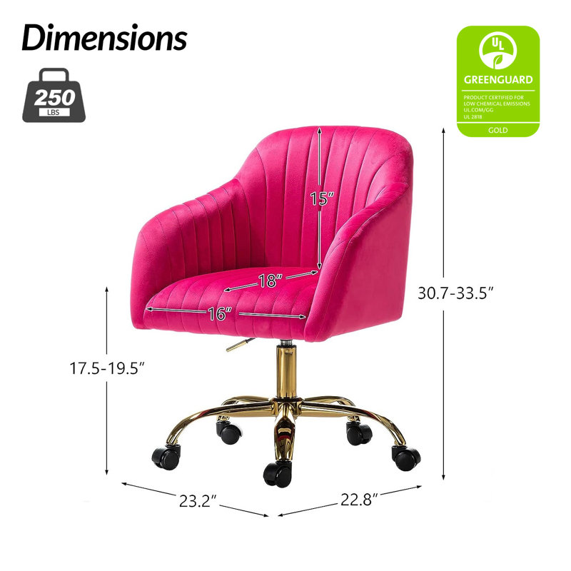 Chaise de travail en velours Adan, Velours fuchsia