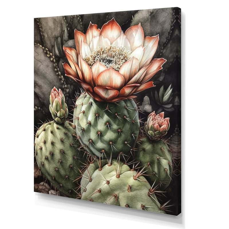 " Blossoming Cactus Flower I ", 32" H x 16" W, Wrapped Canvas