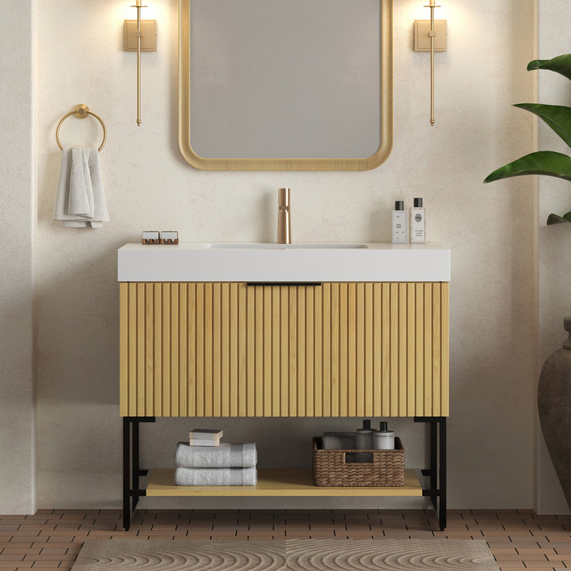 YOLAN 36" Bathroom Vanity&Sink, Oak, White, 36"