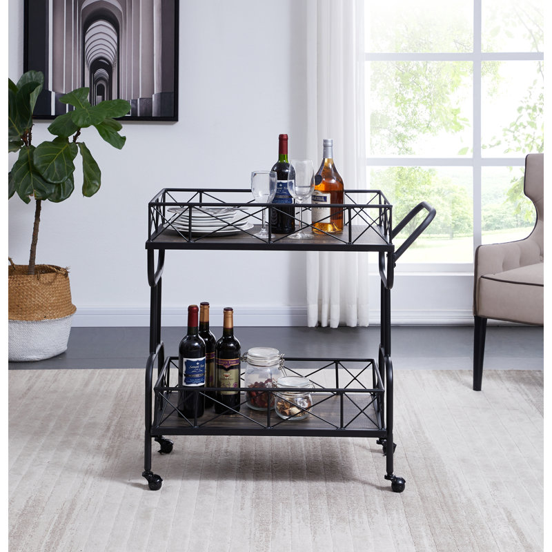 Industrial 2-Tier Bar Cart with Wheels, Grey
