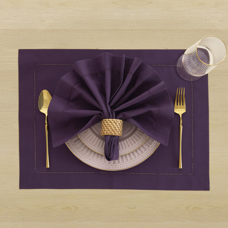 Cotton Linen Hemstitch Dinner Napkins, Purple