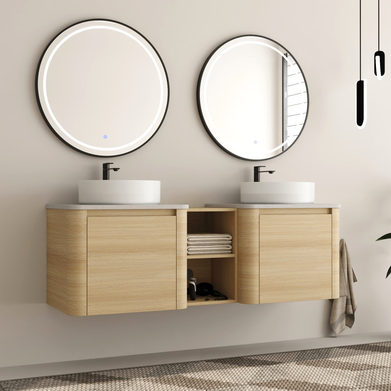 Ensemble de meuble-lavabo double 60 po avec plateau en pierre reconstituée Eaton, Blanc, 60"