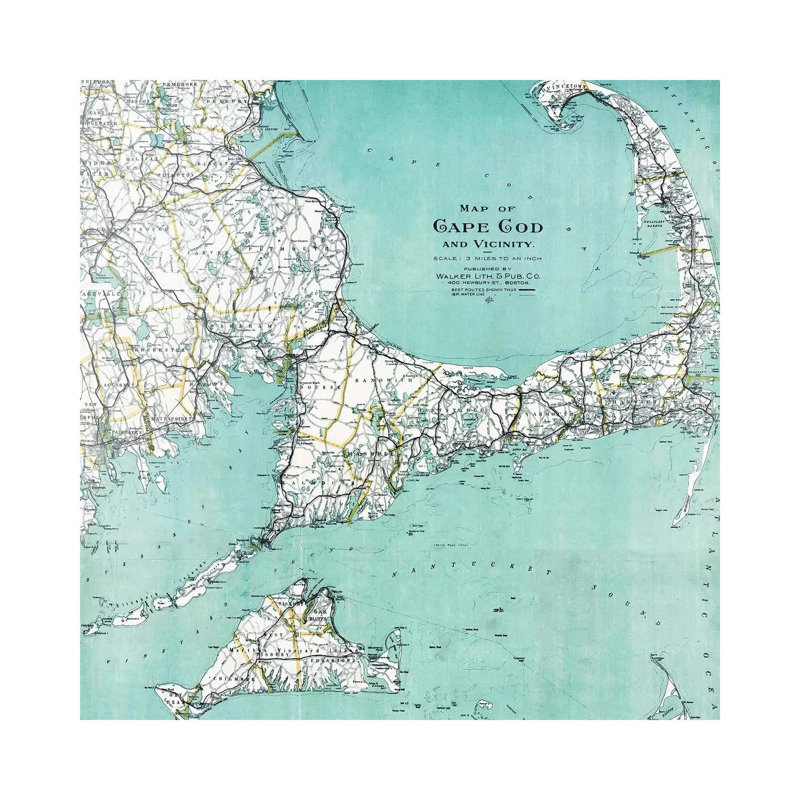 «Cape Cod and Vicinity Map» - impression, H 26 po x l 26 po x P 1,5 po, Toile tendue