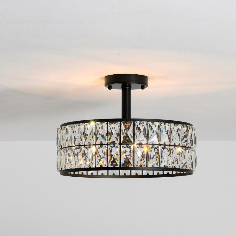 Plafonnier semi-encastré 3 lumières en cristal Tambour