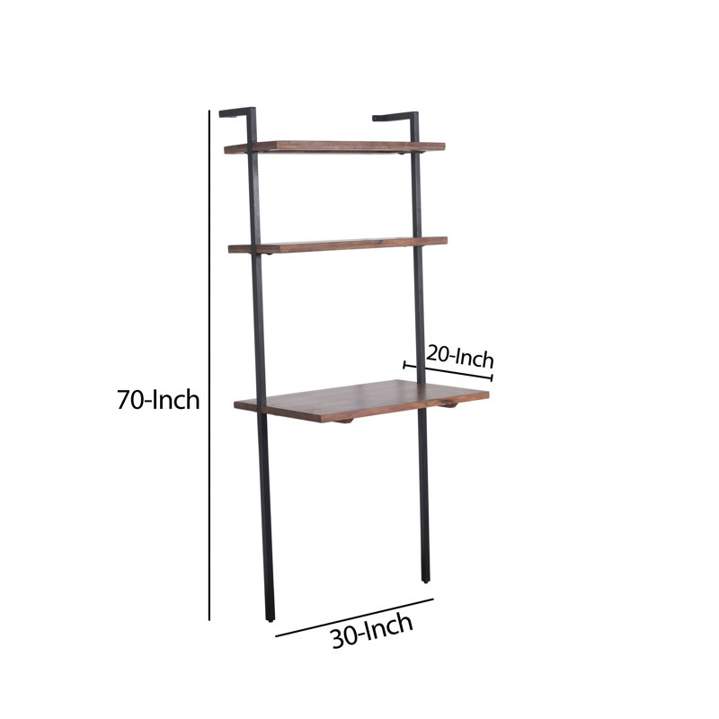 Industrial 3-Tier Brown Mango Wood Ladder Wall Shelf