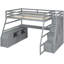 Lit mezzanine pleine grandeur de couleur grise - 7 tiroirs, 2 tablettes et bureau, pouvant accueillir plus de 6 ans avec une capacité de poids de 220 lb pour une haute performance-307006500