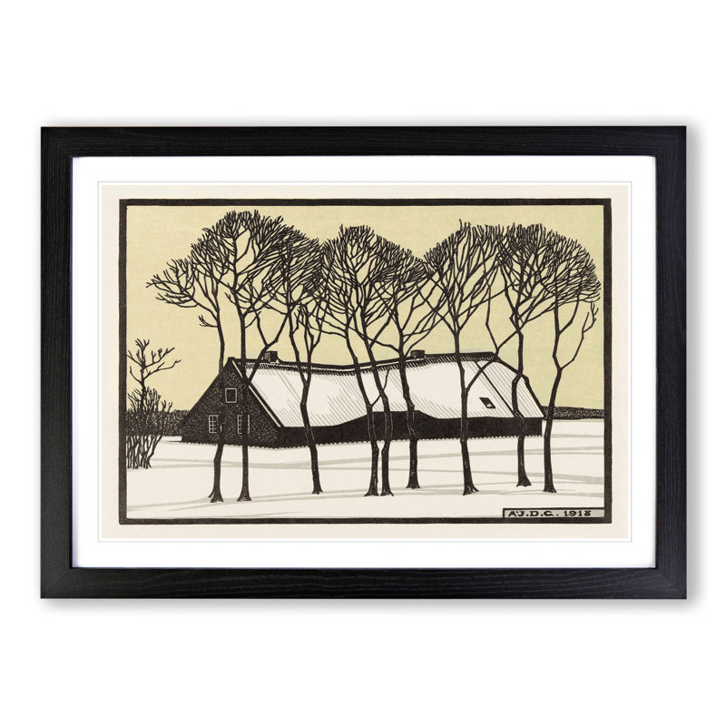 Farm in the Snow by Julie De Graag - Framed Print, 27cm H x 36cm W x 2cm D, Black Framed