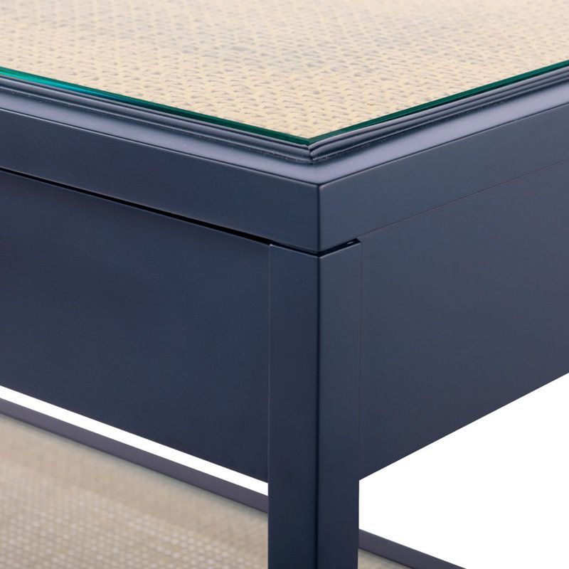Caanan 48'' W Glass Console Table, Midnight Blue