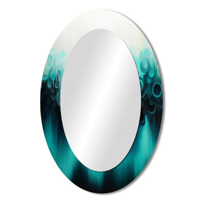 Blue And Black Ripple Abstract Medley I - Large Oval Wall Mirror On Metal