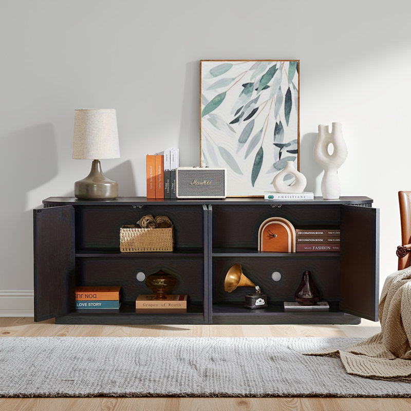 Ebern Designs 64" Vertical-Striped 4-Door Sideboard, Black