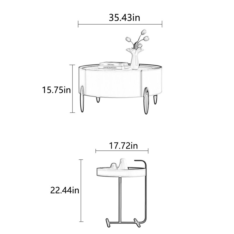 Advanced circular simple style creative tea table, 22.44" H x 51.18" L x 35.43" W