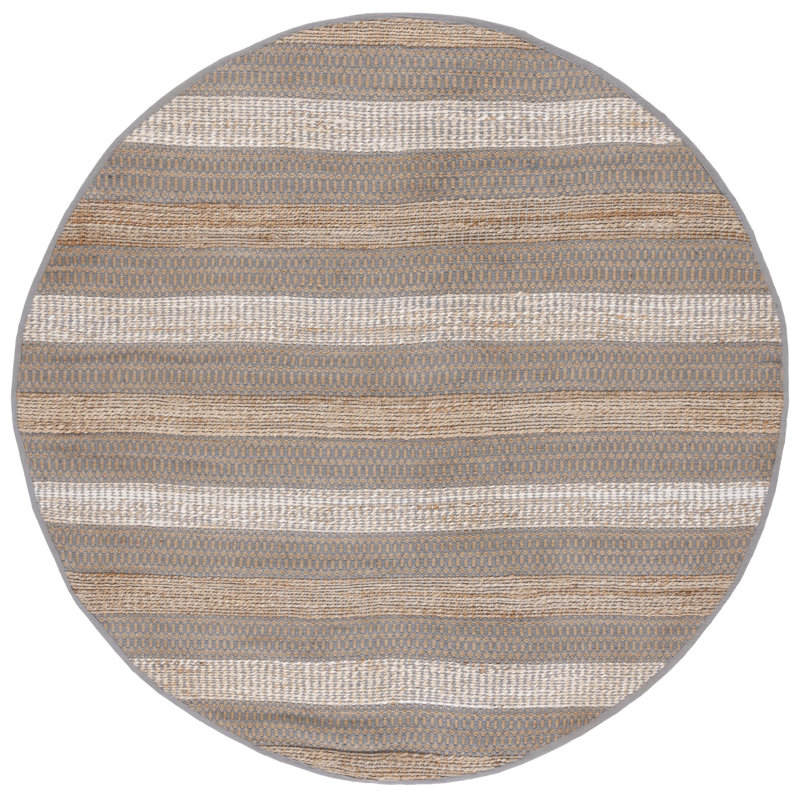 Tapis gris / naturel à tissage plat Soliz, Rond 7 pi