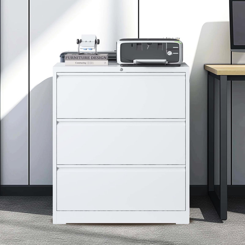 Classeur verrouillable en métal blanc, 3 tiroirs, pour le bureau personnel, pour ranger des dossiers de format Légal / A4 / F4, 3 classeurs robustes et sécurisés verrouillables, rangement de bureau, convient aux dossiers,