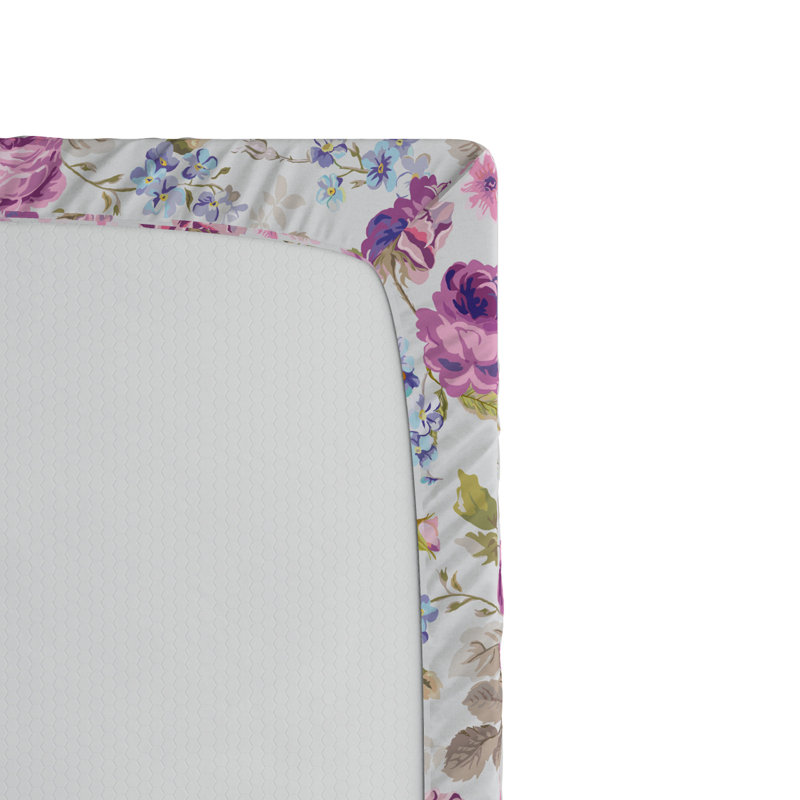 Microfiber Floral Fitted Sheet, Twin XL Fitted Sheet, Purple/White Floral 14
