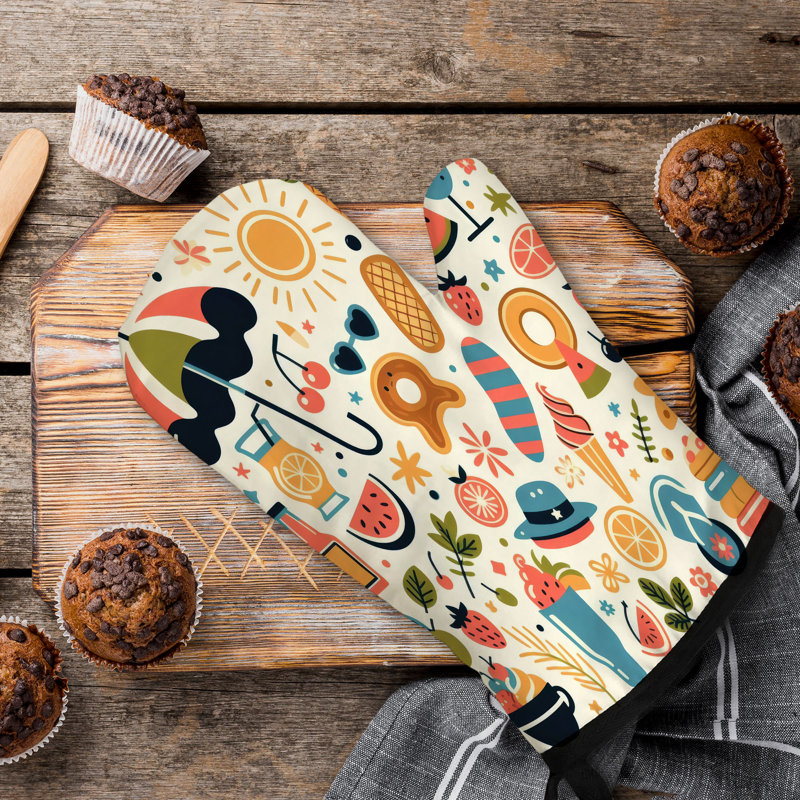 Retro Beach Graphics Oven Mitt Cotton Twill