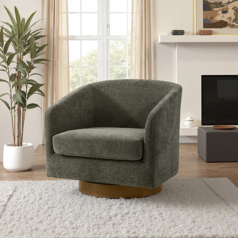 72Cm Wide Swivel Barrel Chair, Tan Chenille
