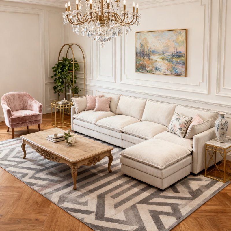 Canapé modulaire surdimensionné de 130 po avec repose-pieds modulaire avec repose-pieds, Chenille beige