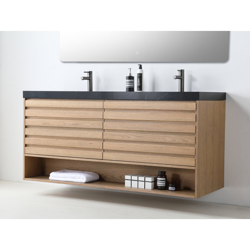 Meuble-lavabo 72 po Maumelle, Noir, Chêne pacane