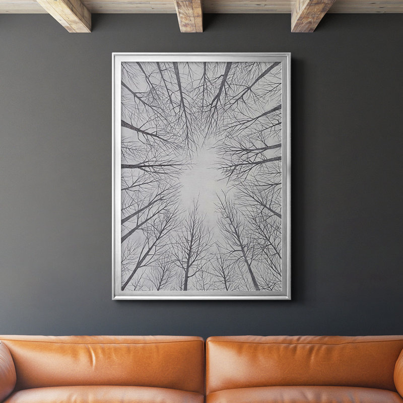 Toile à feuilles caduques II - reproduction d'un seul cadre photo, H 42,5 po x l 30,5 po x P 1 po, Argent