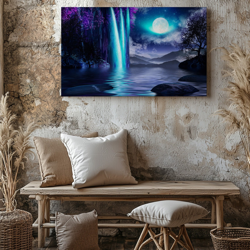 Toile, "Un paysage enchanteur surréel avec une cascade majestueuse en cascade d'art mural", H 18 po x l 24 po