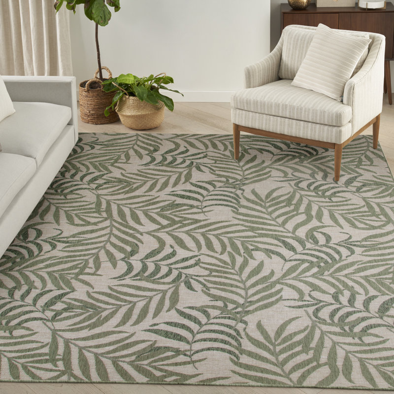 Tapis d'extérieur vert ivoire Wildon Home® Garden Oasis, Rectangle 10 pi x 14 pi