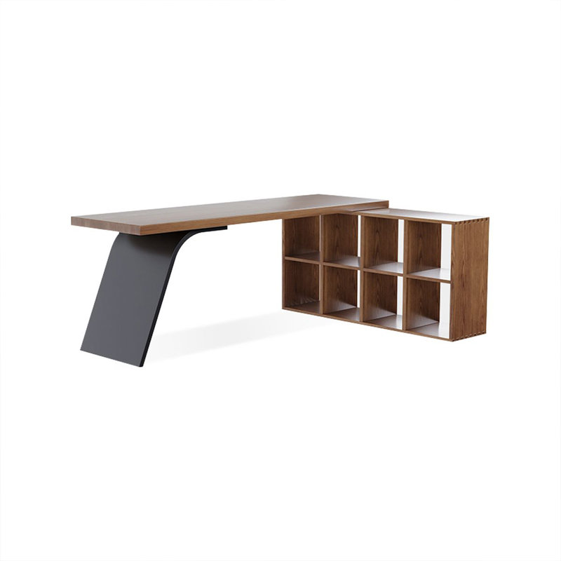 Bureau en fer massif en forme de L brun noyer + noir, H 29,53 po x l 62,99 po x P 55,12 po, Retour à droite