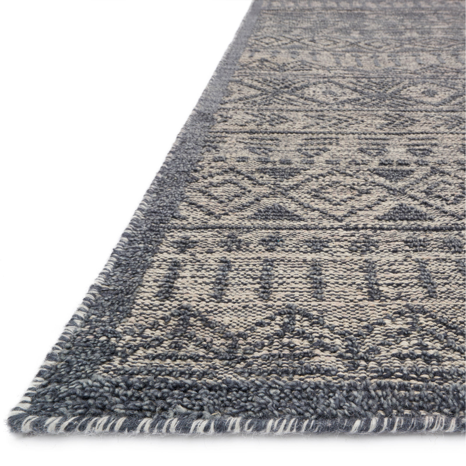 Hansel Denim Hand-Knotted Geometric Wool Rug, Rectangle 5'6" x 8'6"