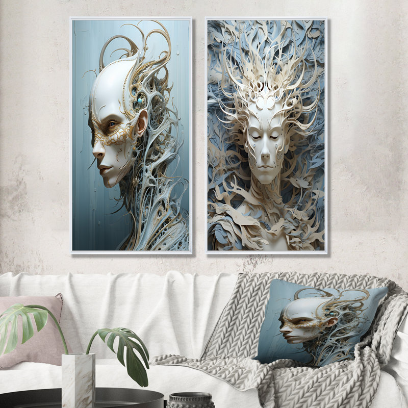 Mythique créature extraterrestre, ensemble de 2 impressions sur toile Aliens, Cadre blanc, H 40 po x l 41 po