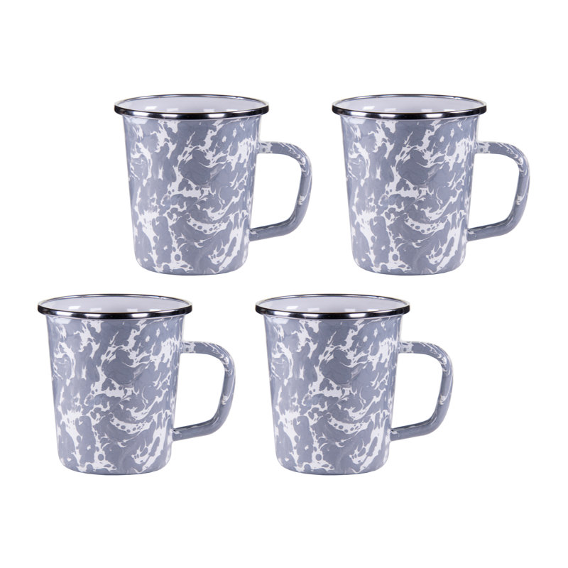 Set of 4 Solid Red Latte Mugs, Gray Swirl