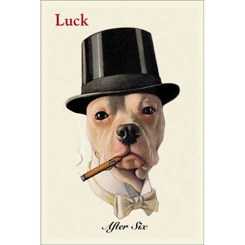 Chien en chapeau haut de forme fumant un cigare, H 24 po x l 16 po
