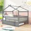Lit double en bois avec lit gigogne simple et garde-corps-248913790
