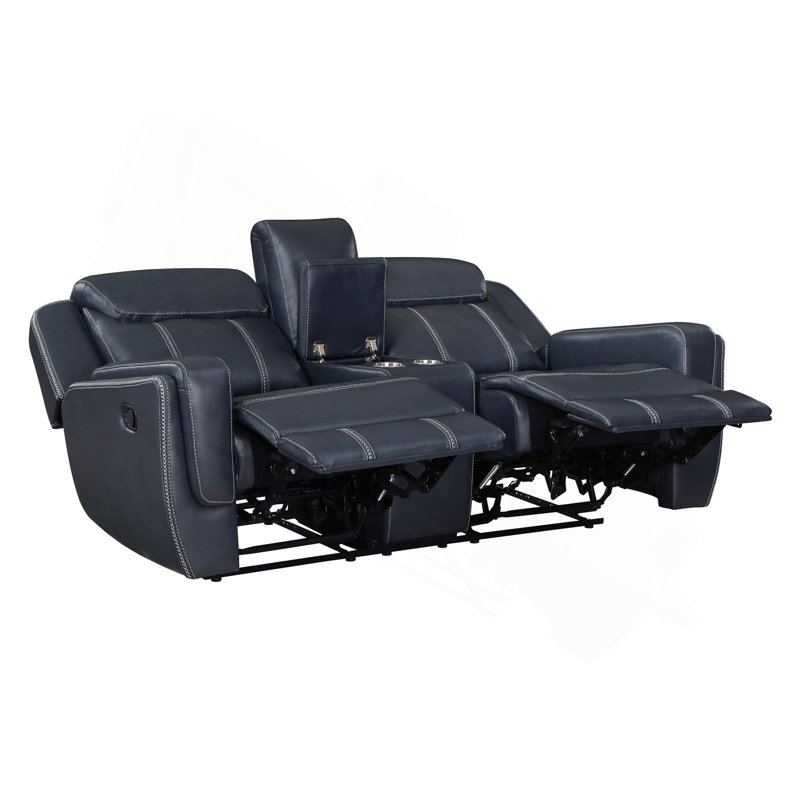 Modern Blue Dual Reclining Loveseat With Center Console, Breathable Faux Leather Upholstery, USB Ports Living Room Furniture 1Pc