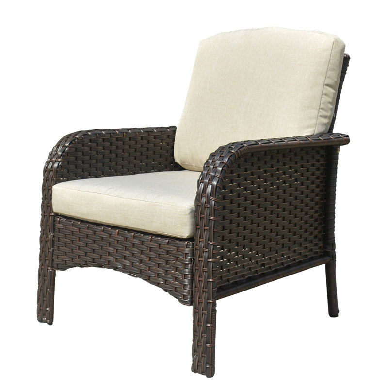 Wicker Outdoor Lounge Chair, Polyester Blend Beige