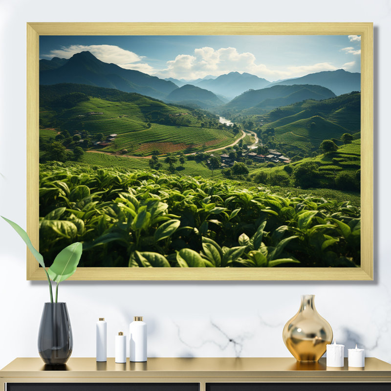 Plantation de thé thaïlandais, Encadrement doré, H 12 po x l 20 po x P 1 po