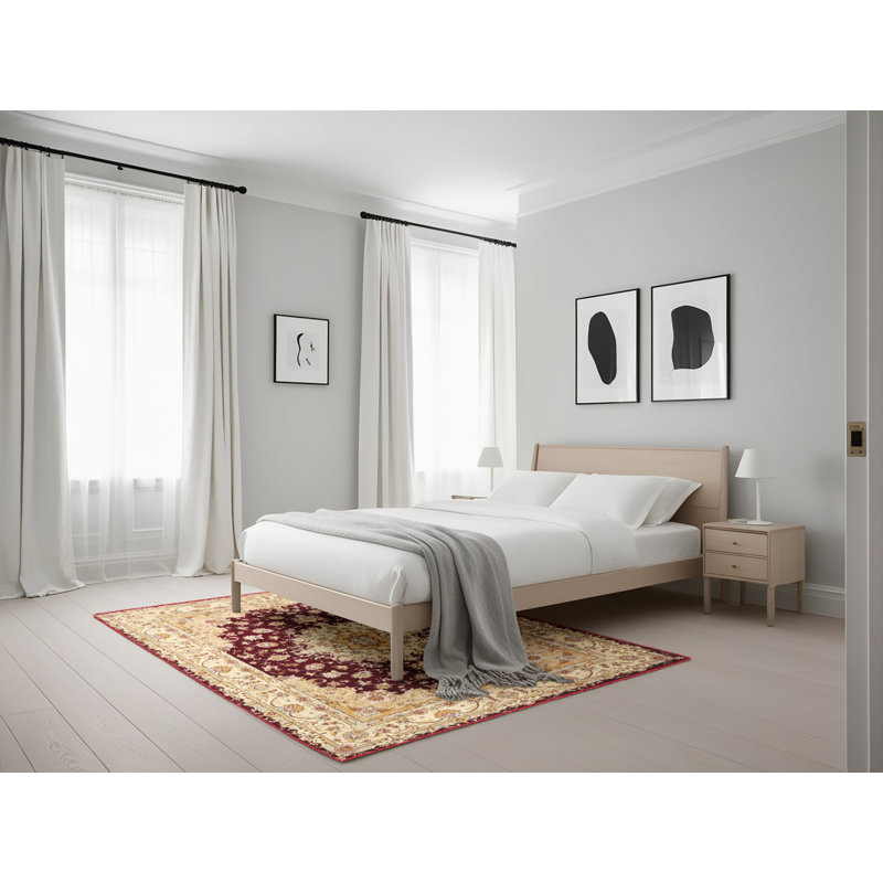 Tapis traditionnel rouge / ivoire Gurveen, Rectangle 5 pi x 7 pi