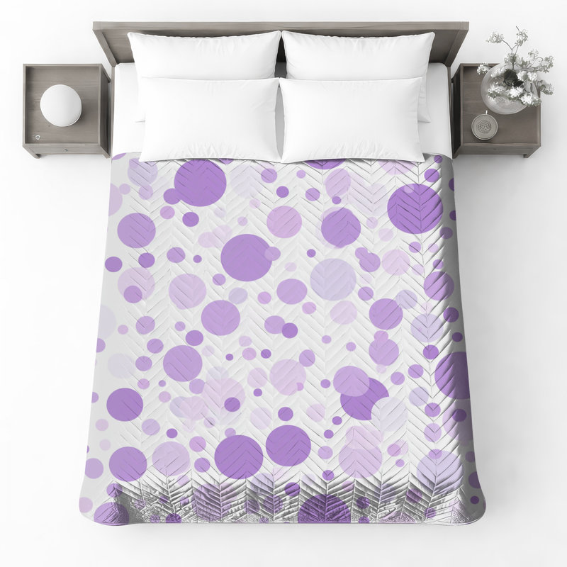 Purple Polka Dots Quilted Bedspread, King